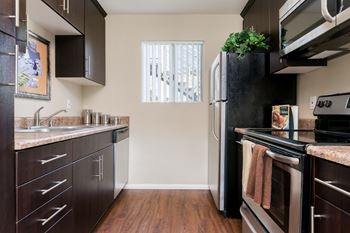 Kitchen with stainless steel appliances